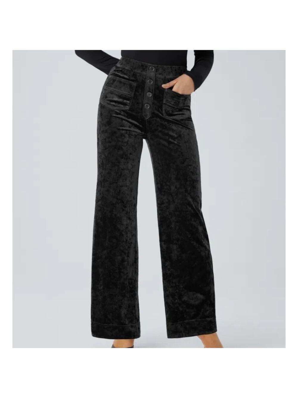 Halara High Waisted Pockets Straight Leg Velvet Casual Pants